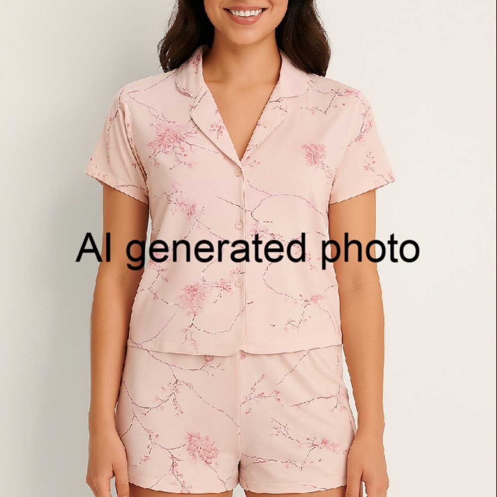 Jones New York Shorty  Pajama Set, Size XL/TG Pink Floral Short Pajamas Set